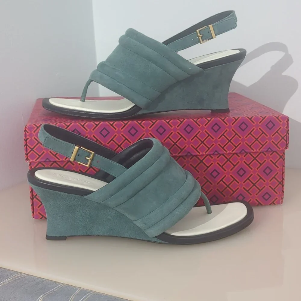 Tory Burch $400 Puffy Wedge Sandals Pumps Heels Arctic Blue 10 FEELS LIKE 9.5